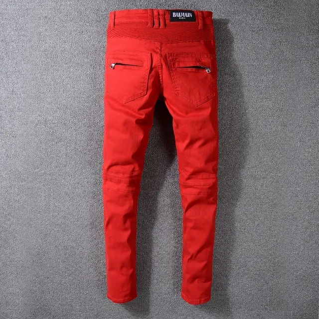 Balmain Moto-Style Red Zippered Pocket Pants 7
