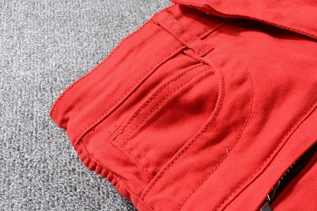Balmain Moto-Style Red Zippered Pocket Pants 9
