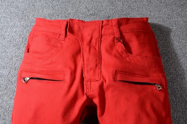 Balmain Moto-Style Red Zippered Pocket Pants 11