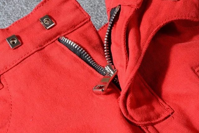 Balmain Moto-Style Red Zippered Pocket Pants 13