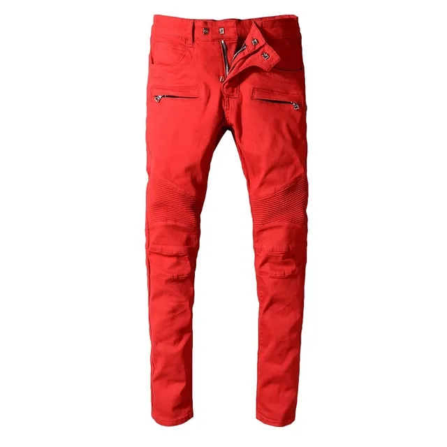 Balmain Moto-Style Red Zippered Pocket Pants 14