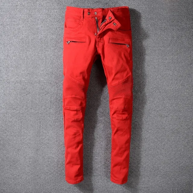 Balmain Moto-Style Red Zippered Pocket Pants 15