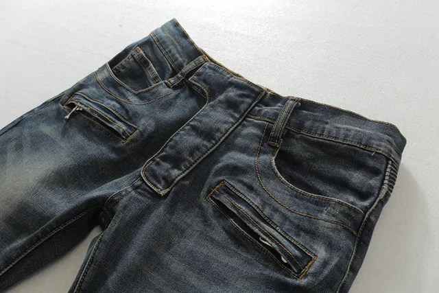 Balmain Pantalones Vaqueros de Mezclilla con Estilo de Motocicleta y Desgastados 2