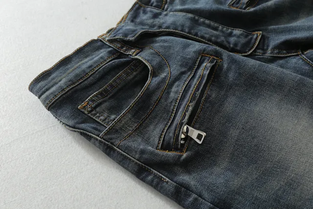 Balmain Pantalones Vaqueros de Mezclilla con Estilo de Motocicleta y Desgastados 5