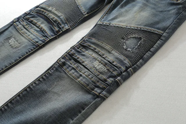 Balmain Pantalones Vaqueros de Mezclilla con Estilo de Motocicleta y Desgastados 6
