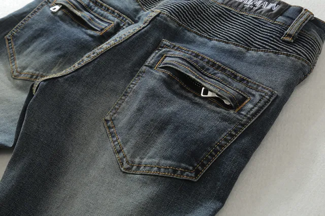 Balmain Pantalones Vaqueros de Mezclilla con Estilo de Motocicleta y Desgastados 11