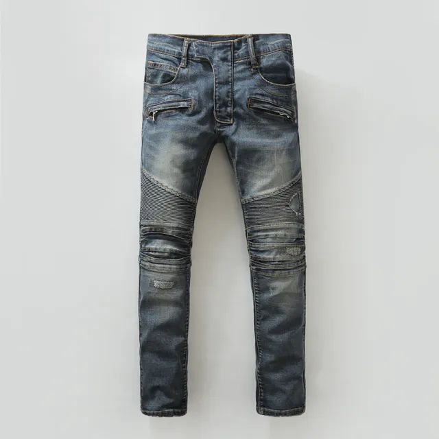 Balmain Pantalones Vaqueros de Mezclilla con Estilo de Motocicleta y Desgastados 14