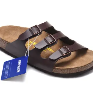 Birkenstock Arizona भूरी चमड़े की कैजुअल सैंडल