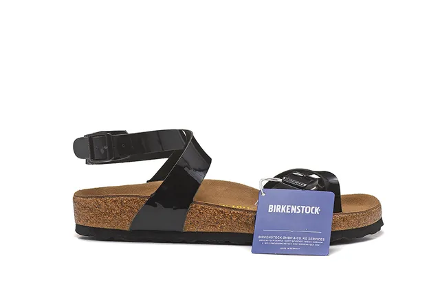 Birkenstock Arizona चमकदार काला ग्लाडिएटर सैंडल 2