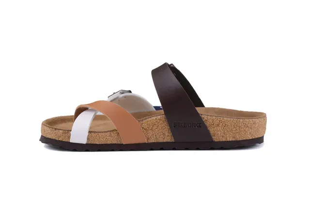 Birkenstock Arizona White and Brown Two-Strap Casual Sandals 4