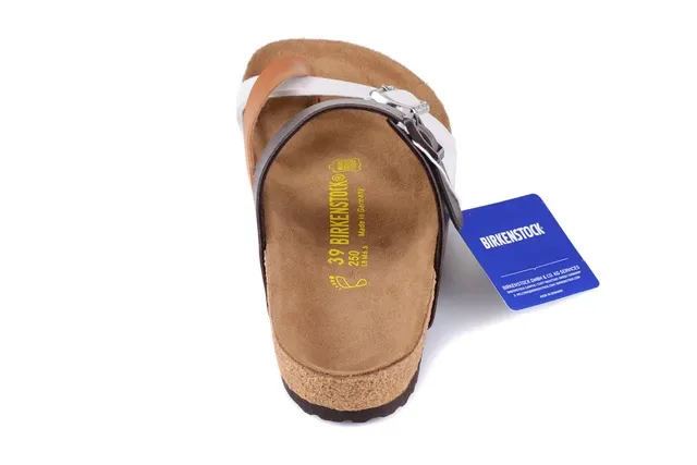 Birkenstock Arizona White and Brown Two-Strap Casual Sandals 5