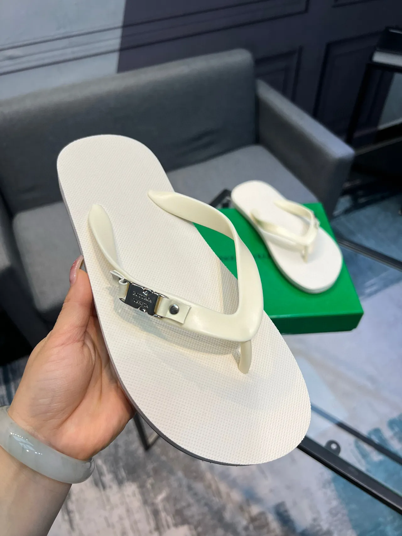 Bottega Veneta Andiamo Beige Minimalist Thong Strap Slippers 6