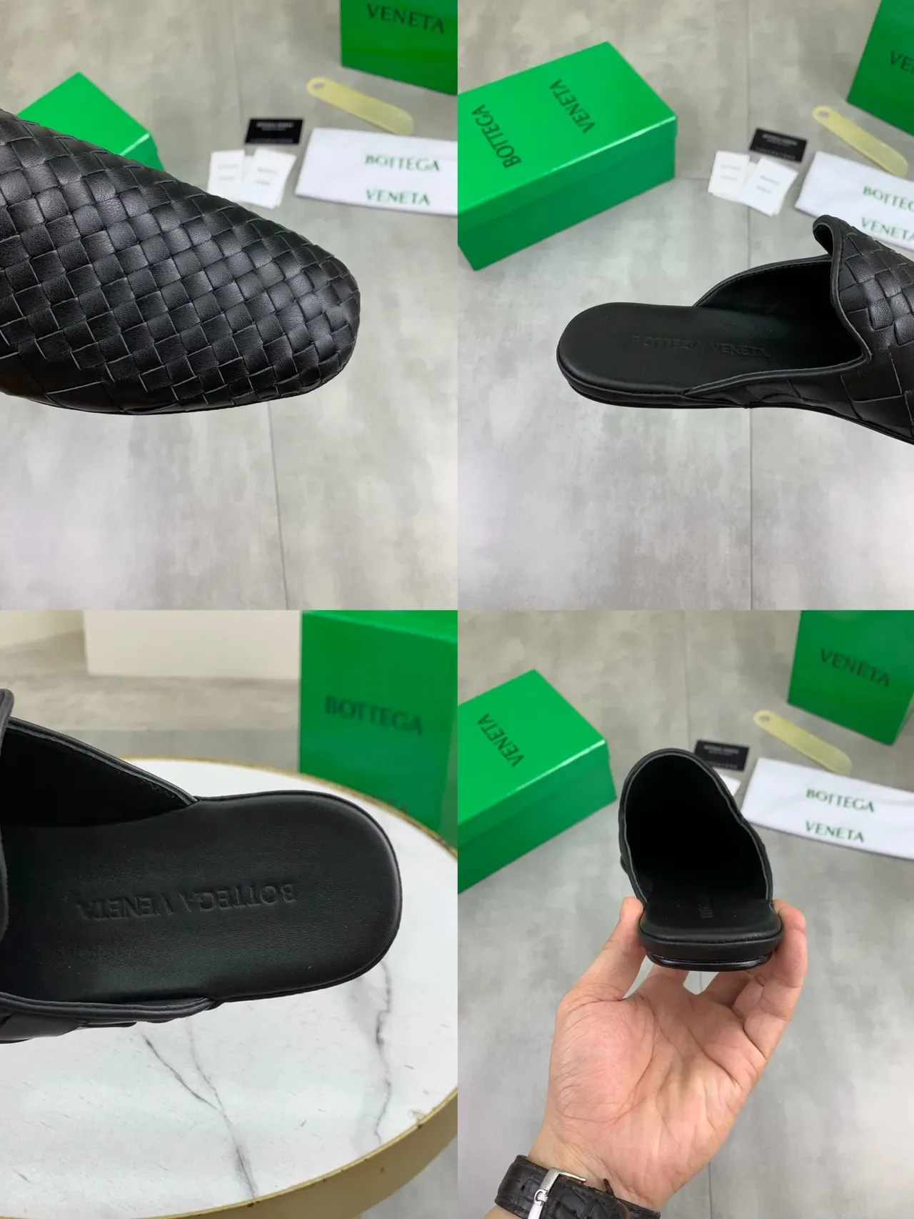 Bottega Veneta Andiamo جلد منسوج أسود مول أحذية كاجوال 2