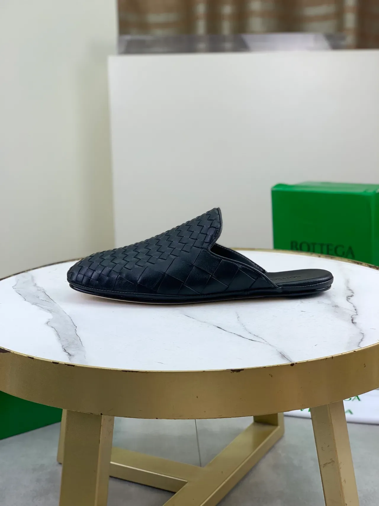 Bottega Veneta Andiamo جلد منسوج أسود مول أحذية كاجوال 5
