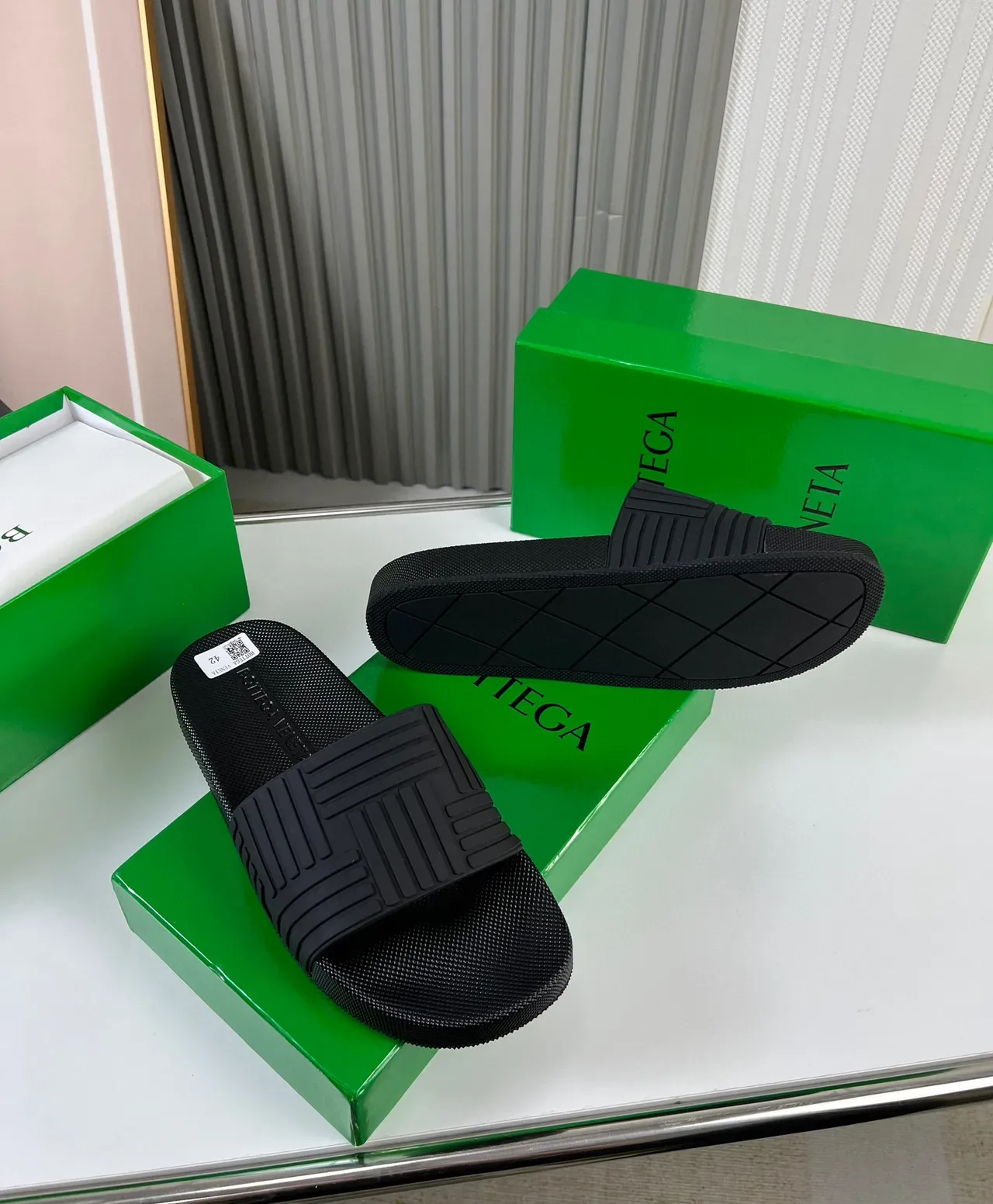 Bottega Veneta Black Ribbed Strap Slide Slippers 6