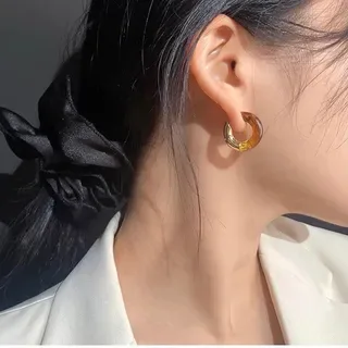 Bottega Veneta C-আকৃতির হুপ বাদামী সবুজ রেজিন ইনলে কানের দুল 6