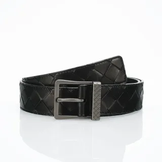 Bottega Veneta Cassette Intrecciato काला चमड़े का बेल्ट