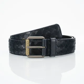 Bottega Veneta Cassette Intrecciato Black Leather Belt