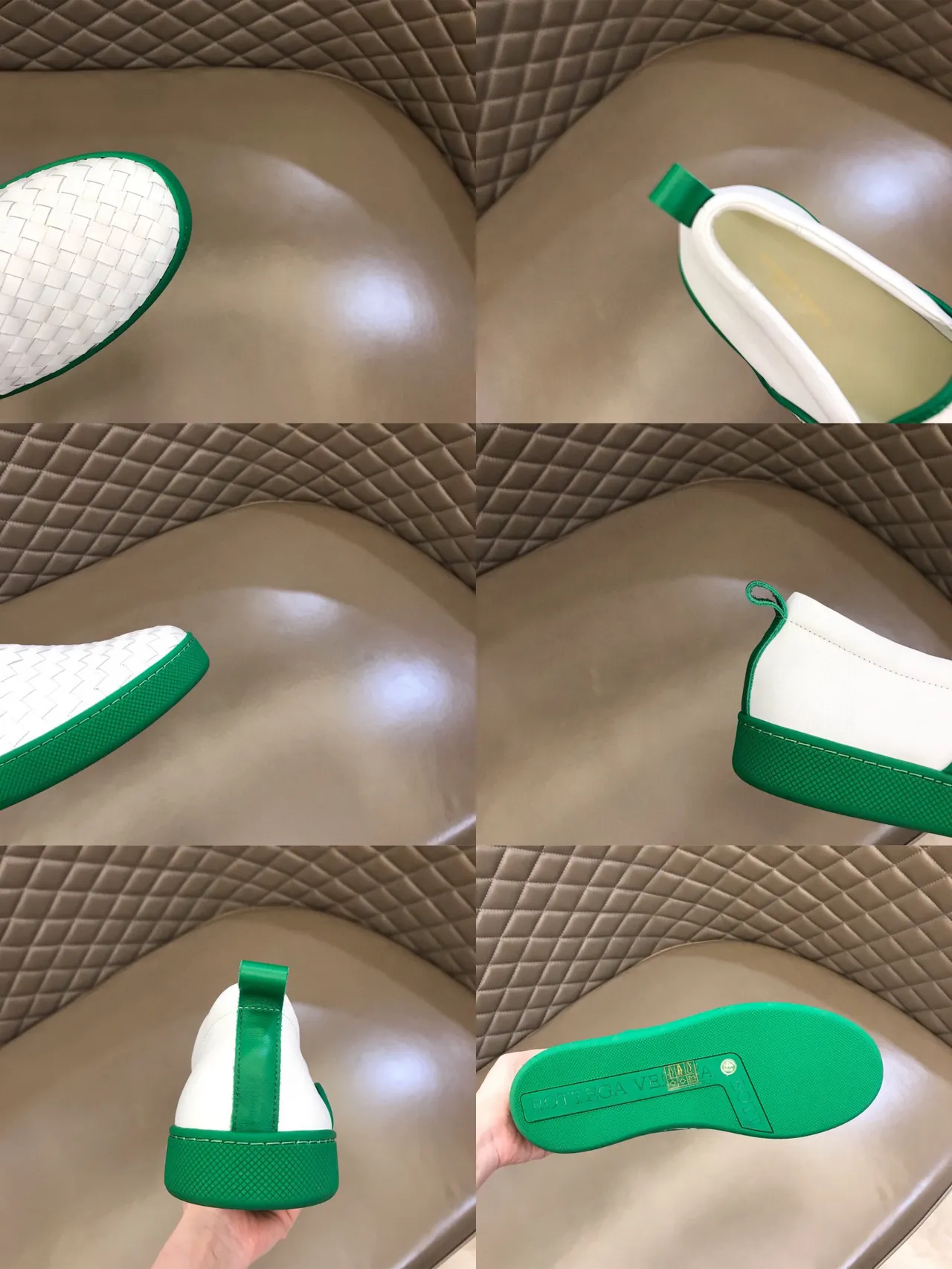 Bottega Veneta Cassette Loafer White and Green Intrecciato Slip-On Loafer 2