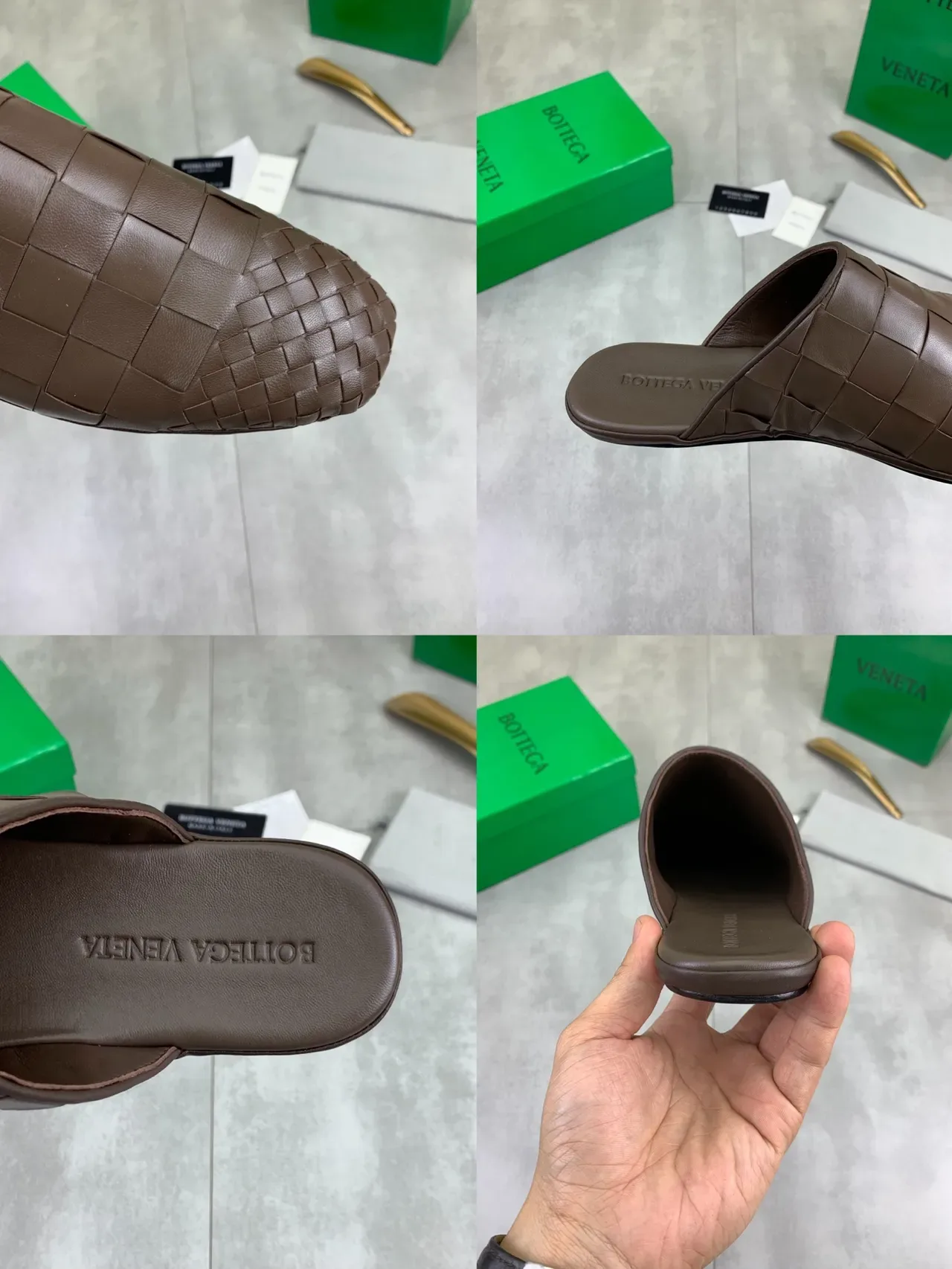 Bottega Veneta Cassette Woven 棕色皮革拖鞋 3