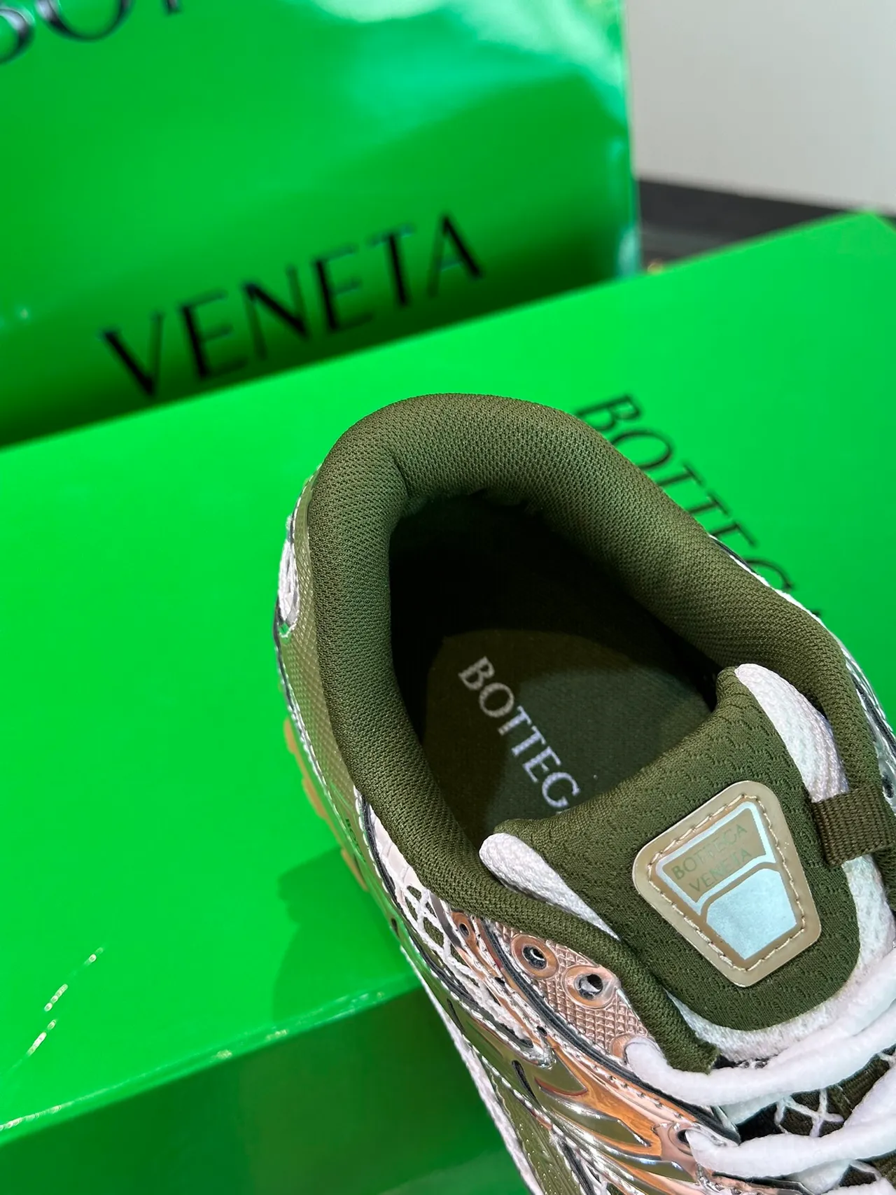 Bottega Veneta Metallic Olive and Silver Woven Mesh Lifestyle Sneakers 2