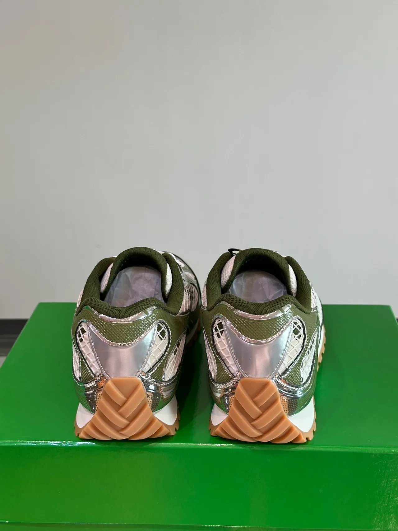 Bottega Veneta Metallic Olive and Silver Woven Mesh Lifestyle Sneakers 4