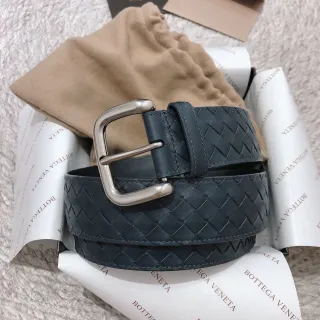 Bottega Veneta Navy Silver Intrecciato Tejido Hebilla Rectangular Correa de cuero