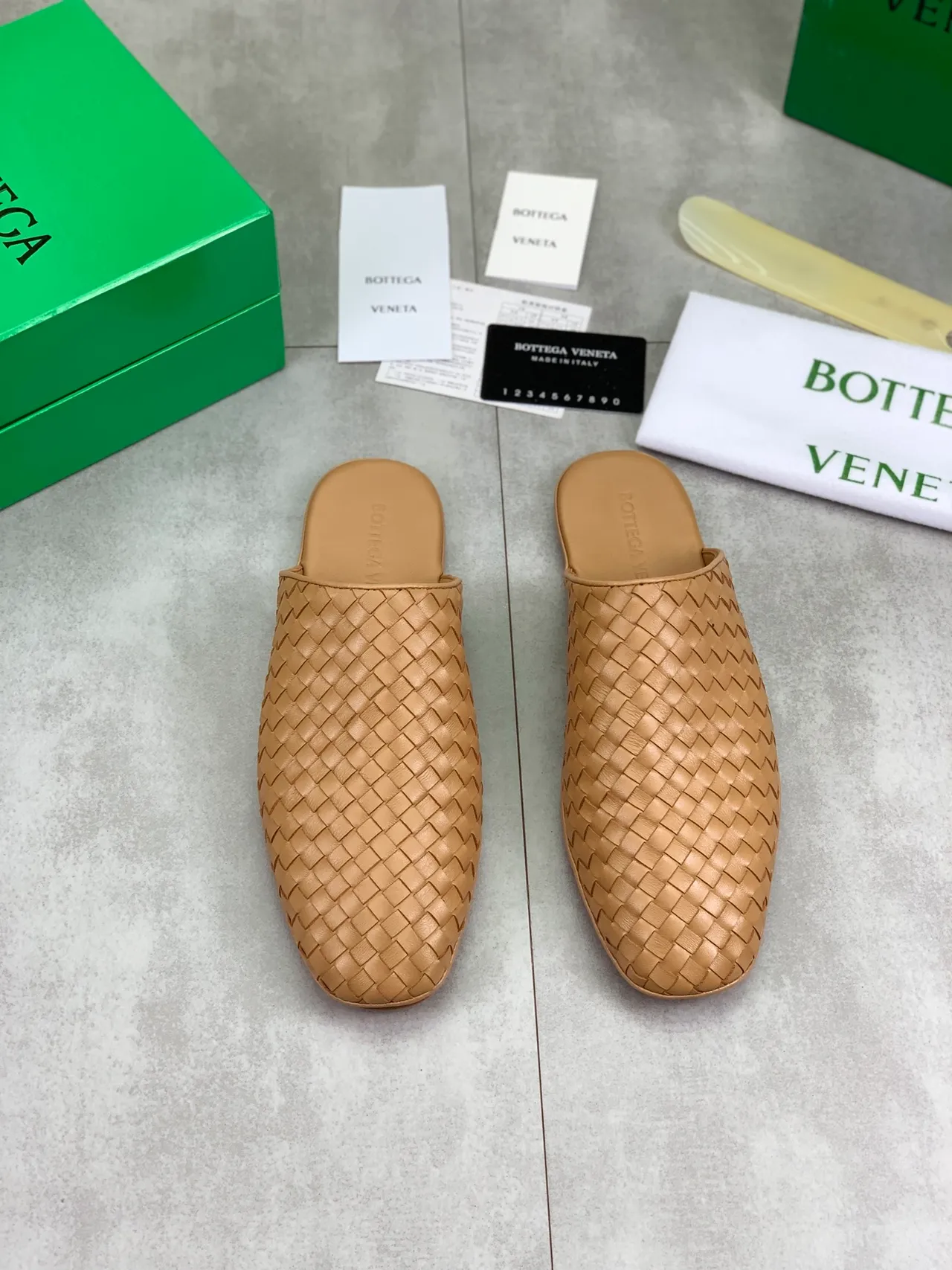 Bottega Veneta Sardine Beige Intrecciato Cuir Tissé Mule Silhouette Chaussures Casual 5