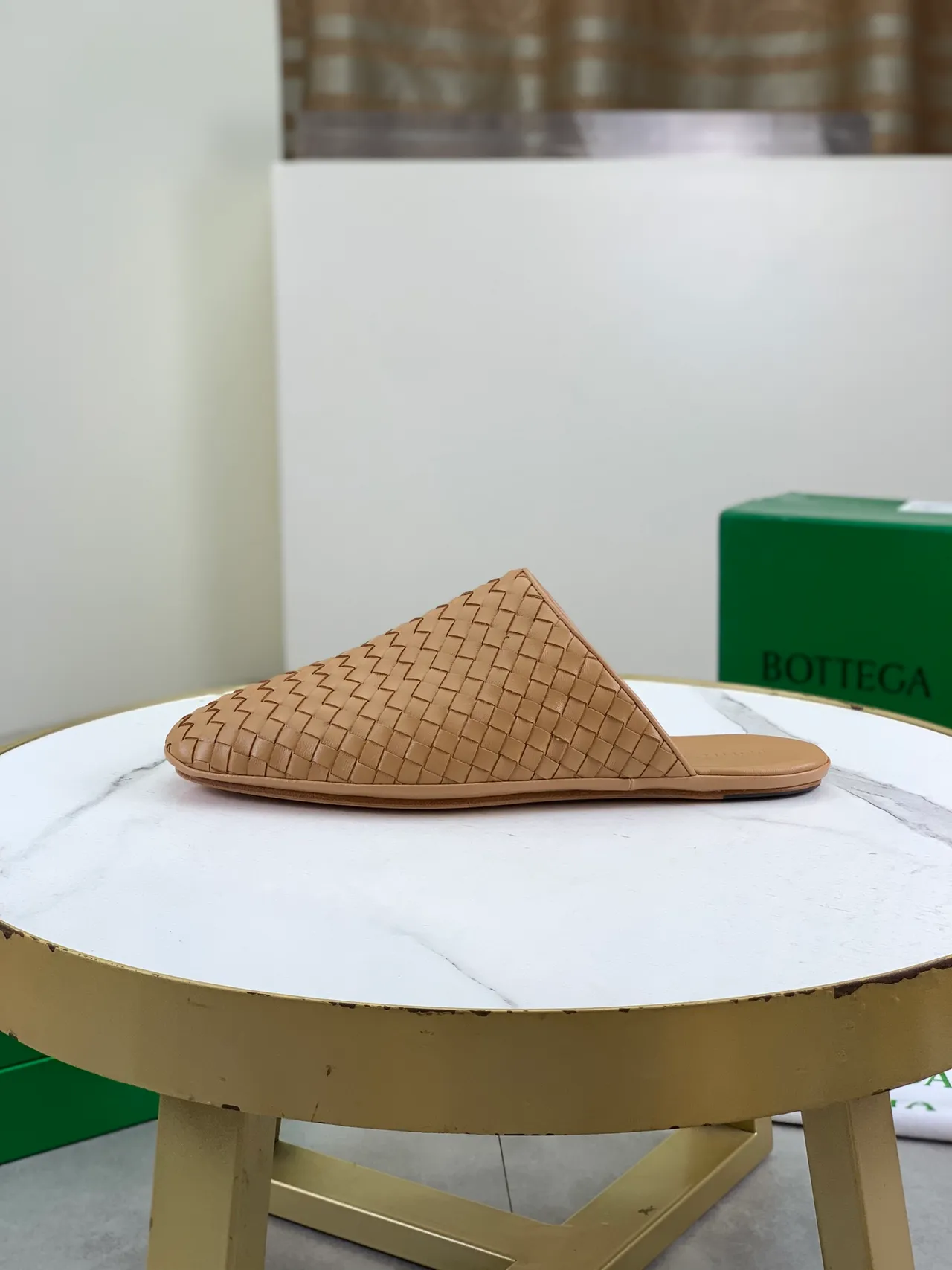 Bottega Veneta Sardine Beige Intrecciato Cuir Tissé Mule Silhouette Chaussures Casual 6