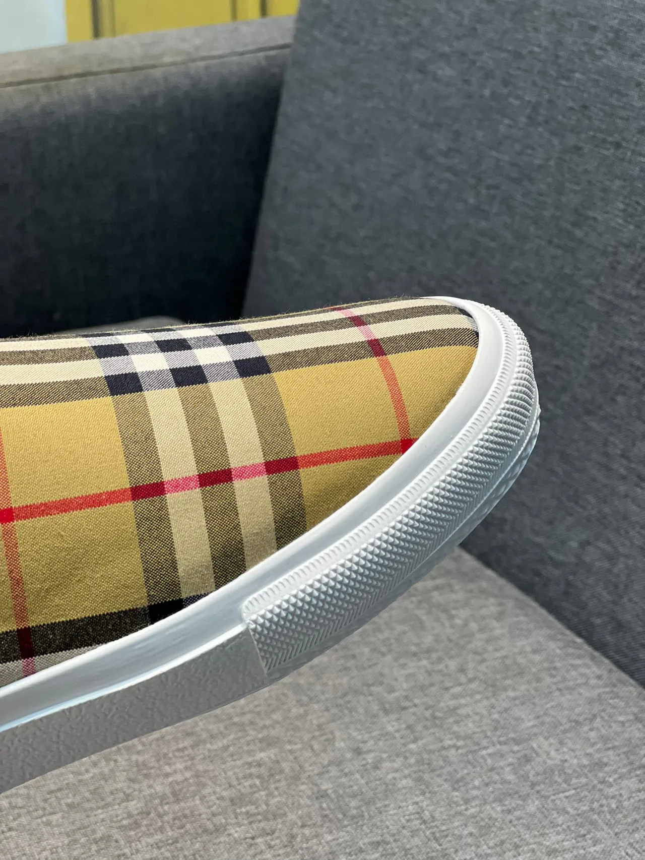 Burberry Beige White Check-Print Textile Backless Mule Casual Shoes 3