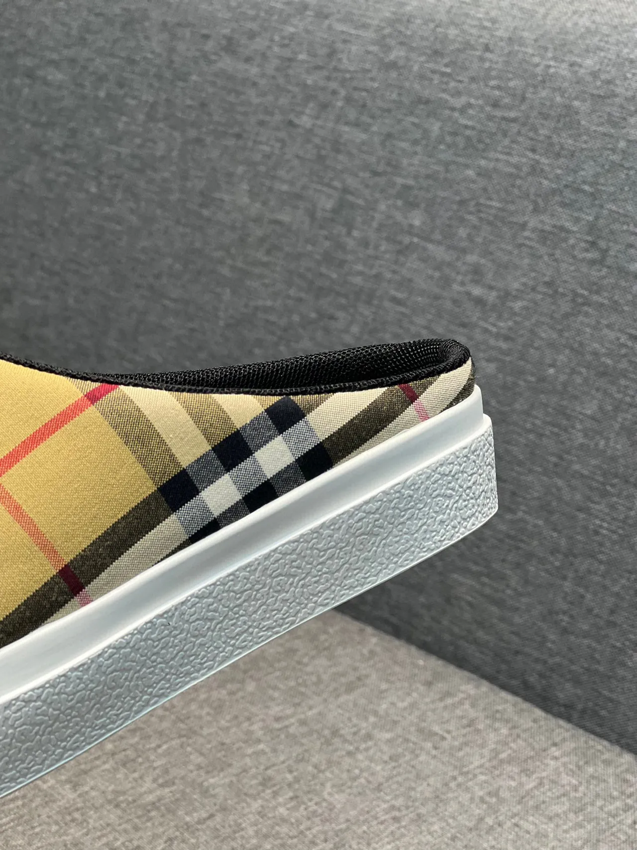 Burberry Beige White Check-Print Textile Backless Mule Casual Shoes 8