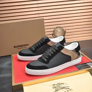 Burberry أسود بيج جلد ناعم وجلد علوي لوحة قماش مكمل أحذية أسلوب الحياة