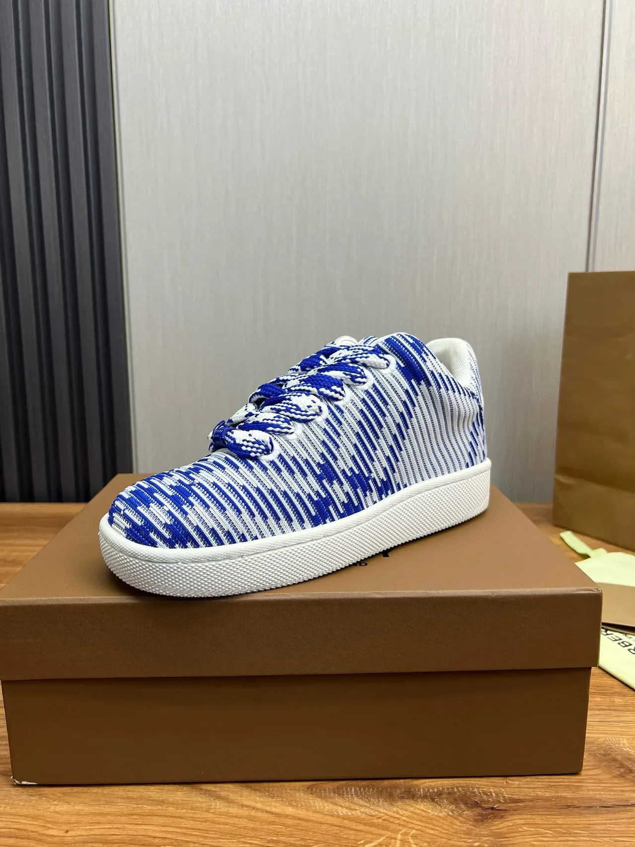 Burberry Blue and White Striped Knit Low-Top Sneakers 2