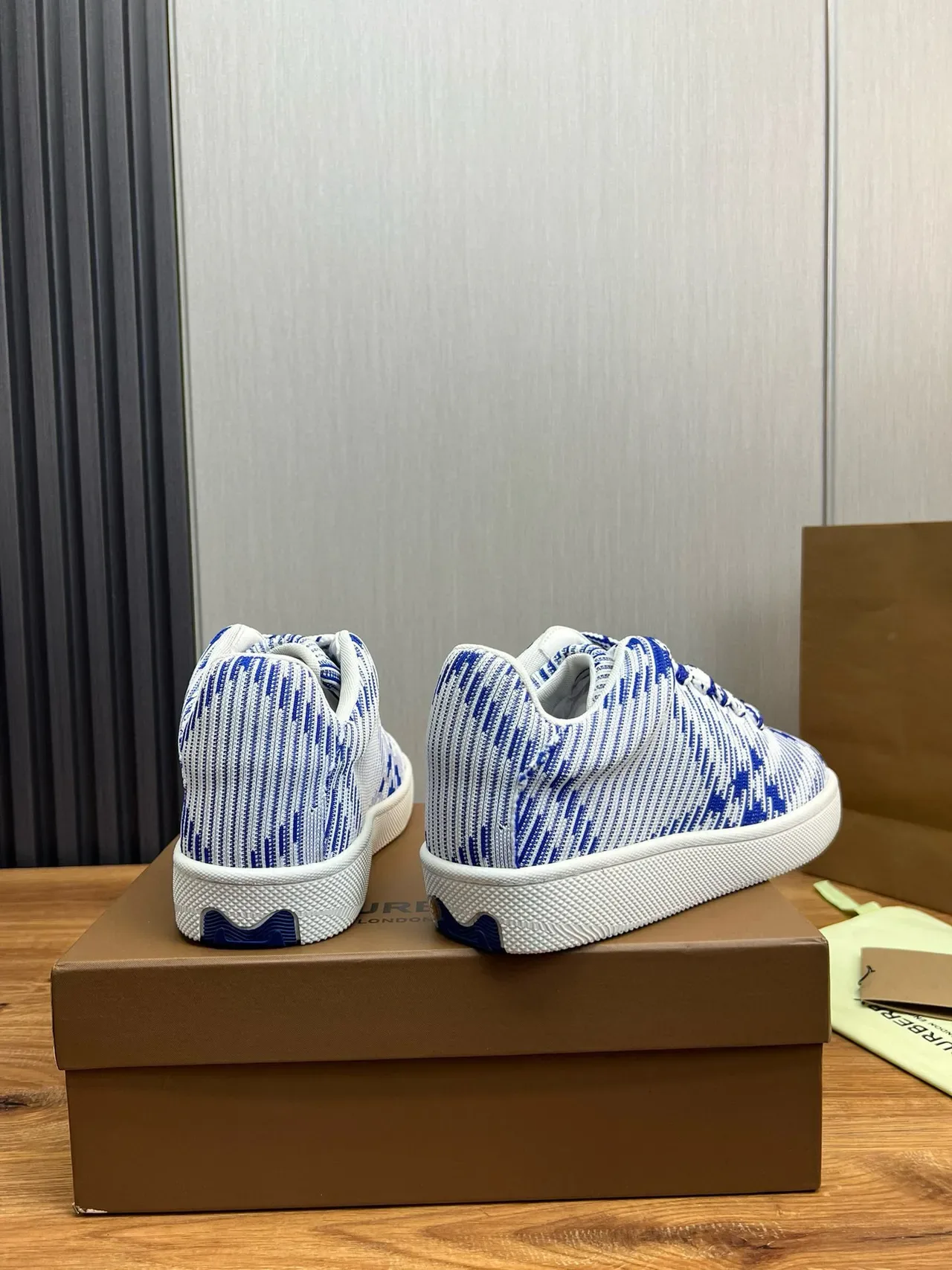 Burberry Blue and White Striped Knit Low-Top Sneakers 6