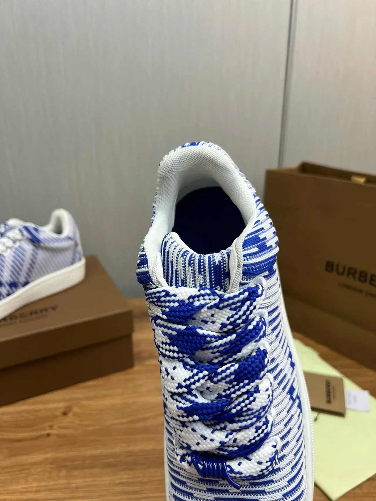 Burberry Blue and White Striped Knit Low-Top Sneakers 8