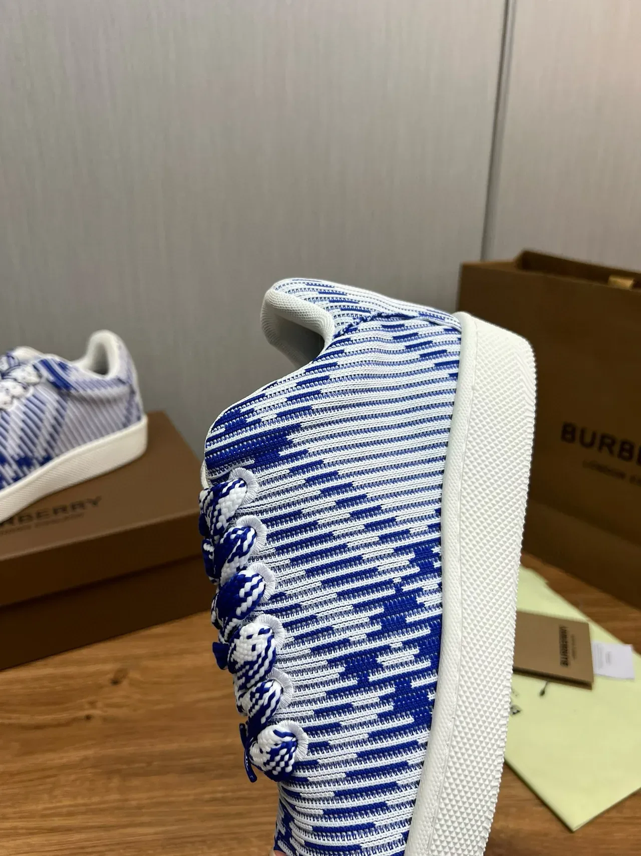 Burberry Blue and White Striped Knit Low-Top Sneakers 11
