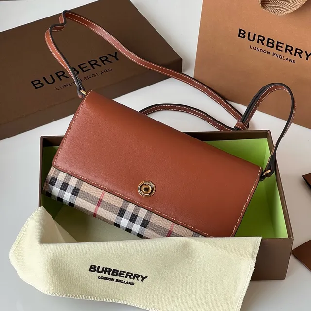 Burberry Marrom Bege Flap-Top Dois Tons Bolsa Cruzada 8