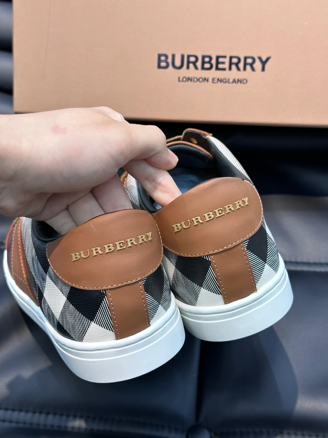 Burberry Brown Beige House Check Paneling Tan Leather Overlays Lifestyle Sneakers 3