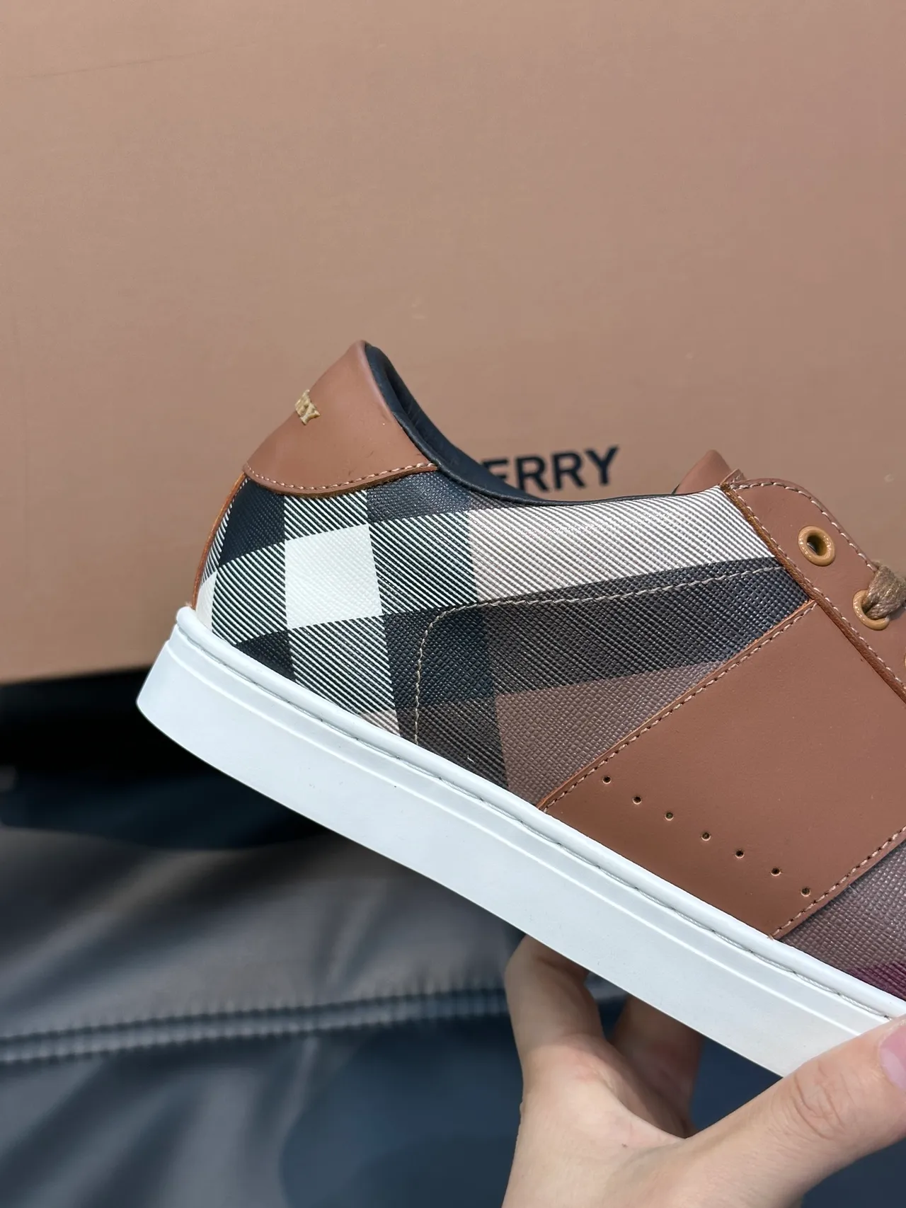Burberry Brown Beige House Check Paneling Tan Leather Overlays Lifestyle Sneakers 4