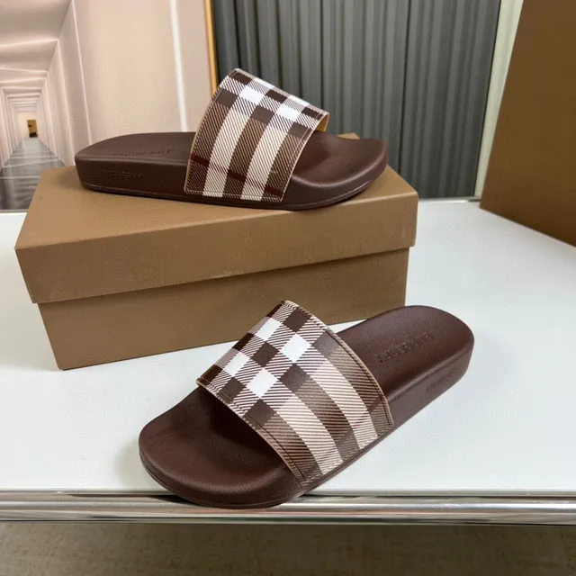 Burberry Brown Beige Single-Strap Slide Molded Rubber Sole Slippers 4