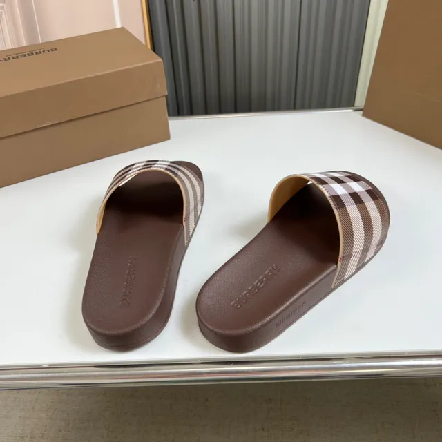 Burberry Brown Beige Single-Strap Slide Molded Rubber Sole Slippers 5