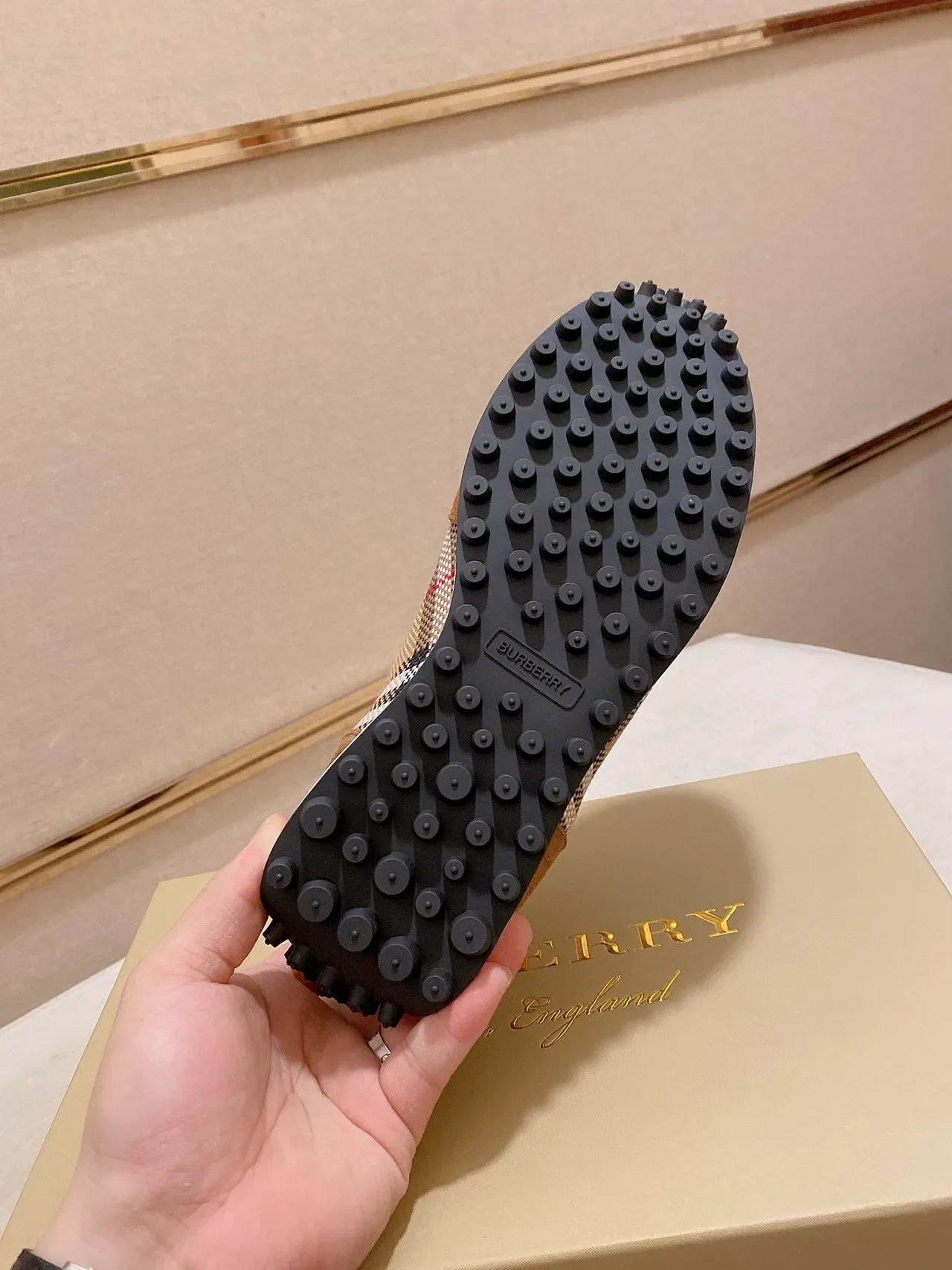 Burberry ব্রাউন বিজ স্যুয়েড এবং হাউস চেক টেক্সটাইল আপার মেশ টো ওভারলে লাইফস্টাইল স্নিকার্স 2