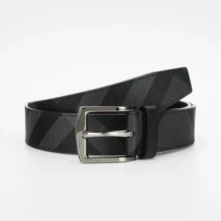 Burberry Carrés Diagonaux Noir Gris Motif Tissu Tissé Ceinture Cuir