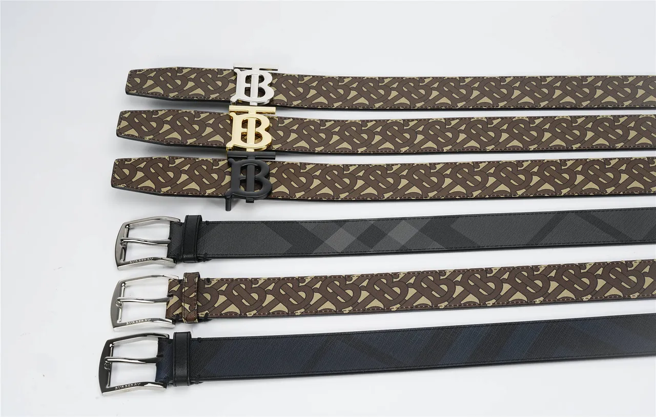 Burberry ডায়াগোনাল চেক কালো ধূসর নিদর্শন বোনা কাপড় চামড়ার বেল্ট 2