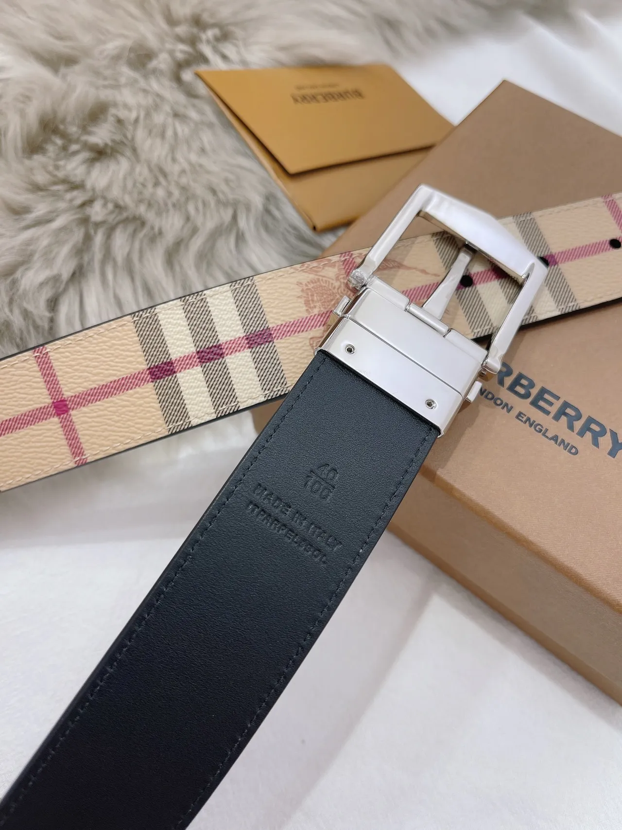 Burberry Haymarket Check Reversible Leather Belt 5
