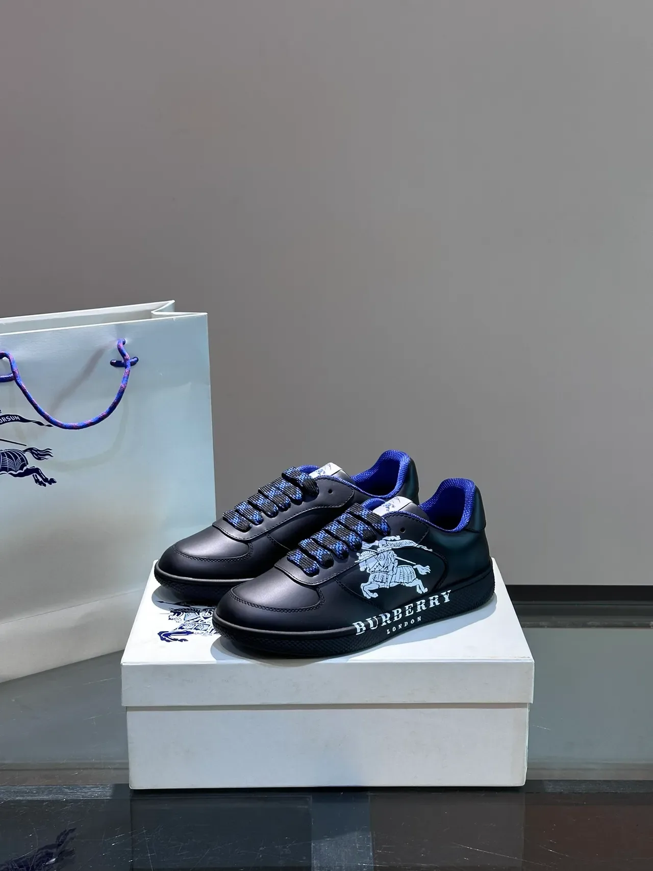 Burberry Knight Black and Royal Blue Lifestyle Sneakers 5