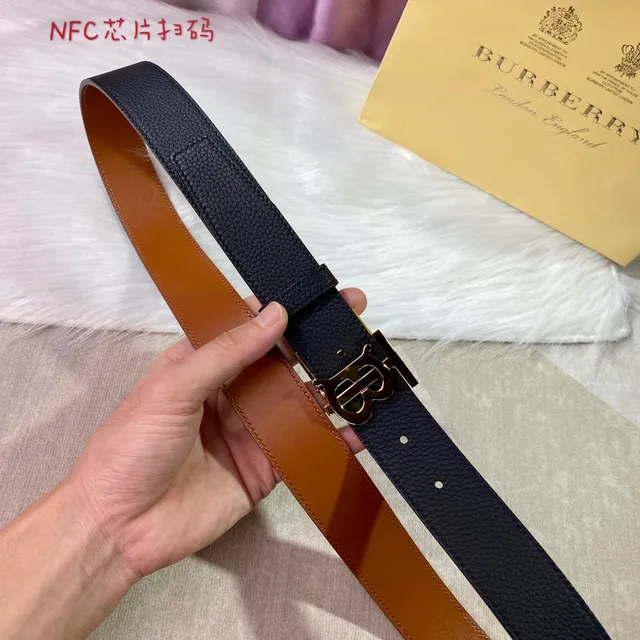Burberry Knight أسود بني Pebbled ذهبي التدرج TB مونوغرام مشبك حزام جلدي 4