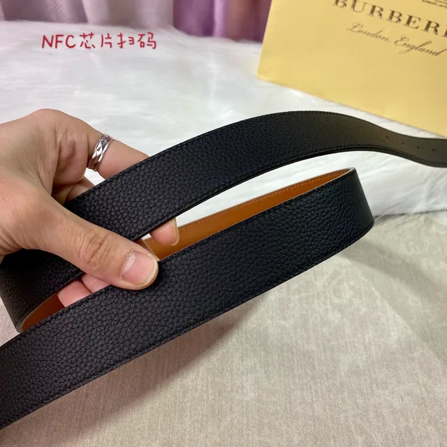 Burberry Knight أسود بني Pebbled ذهبي التدرج TB مونوغرام مشبك حزام جلدي 5