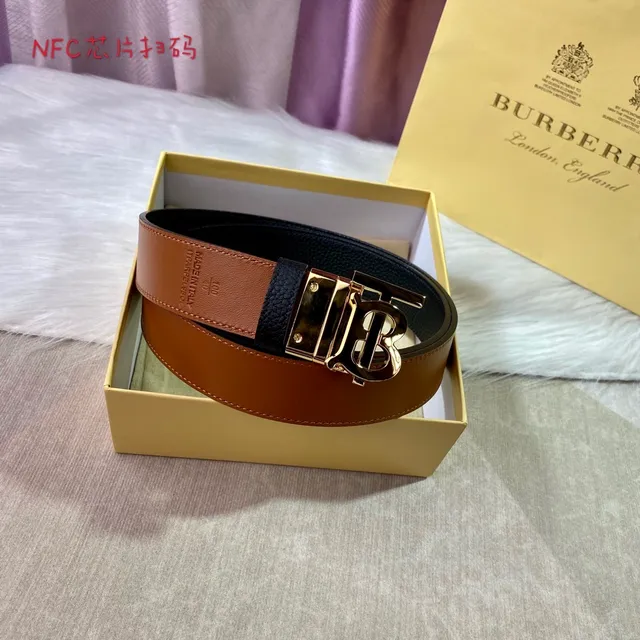 Burberry Knight أسود بني Pebbled ذهبي التدرج TB مونوغرام مشبك حزام جلدي 6