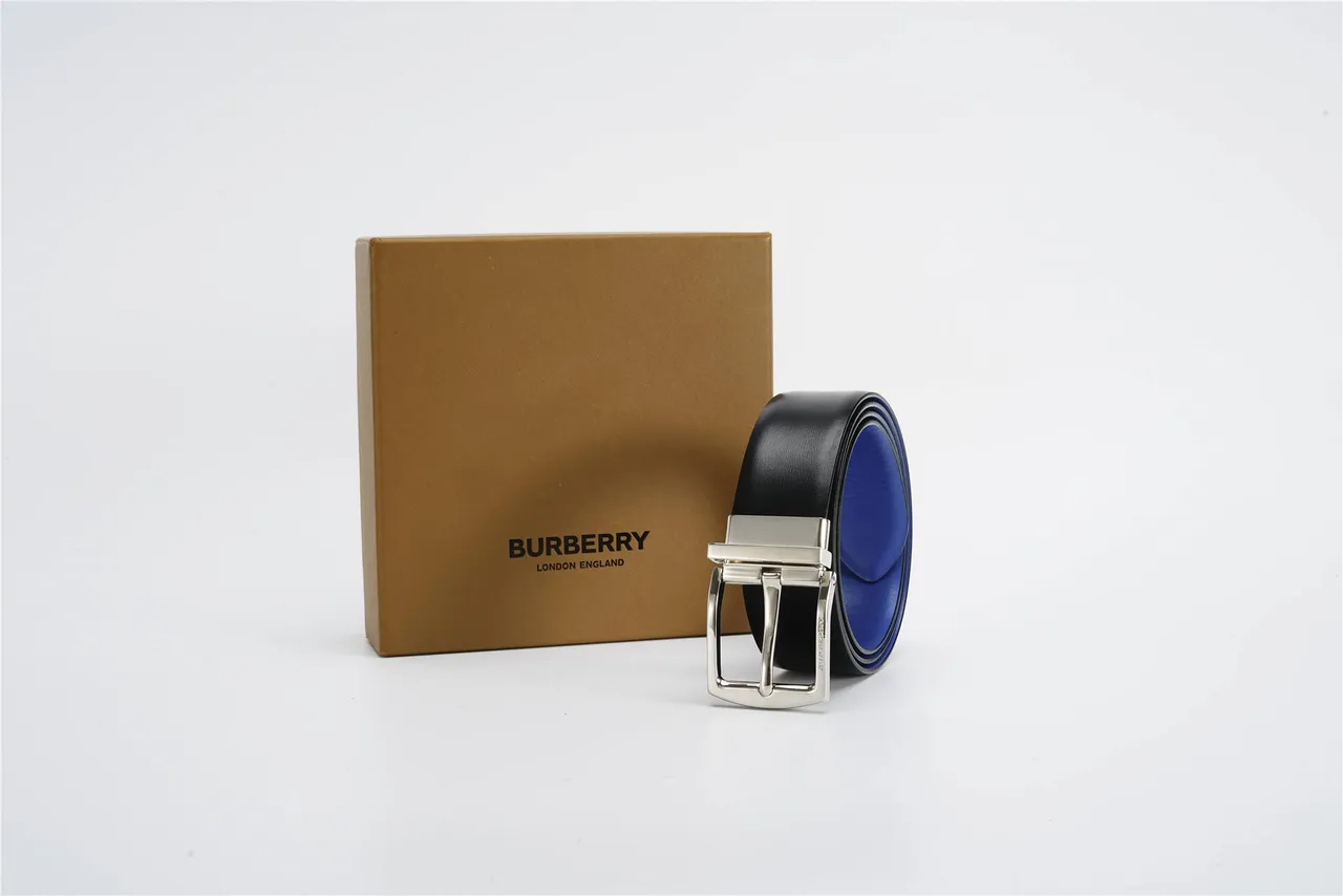 Burberry Reversible Belt Black Blue Two-Tone Leather Belt 7